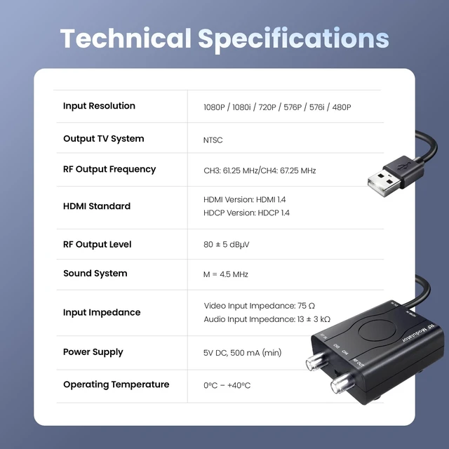 Alt view image 2 of 5 - kurtmark HDMI to RF Modulator for TV with HDMI Cable and Power Adapter