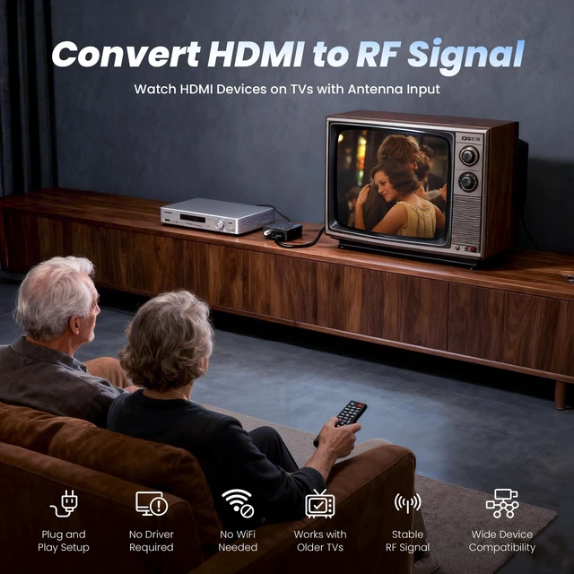 Alt view image 3 of 5 - kurtmark HDMI to RF Modulator for TV with HDMI Cable and Power Adapter
