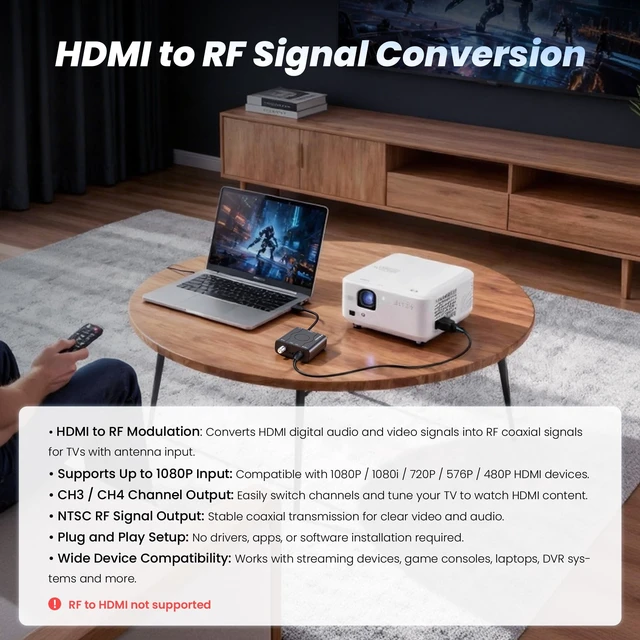 Alt view image 4 of 5 - kurtmark HDMI to RF Modulator for TV with HDMI Cable and Power Adapter