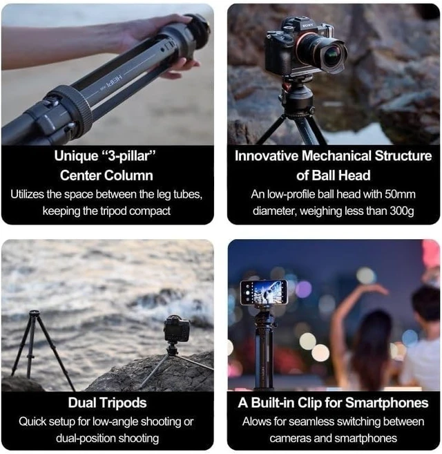 Alt view image 3 of 5 - HEIPI Camera Tripod Carbon Fiber Travel Tripod with Arca-Swiss W28S