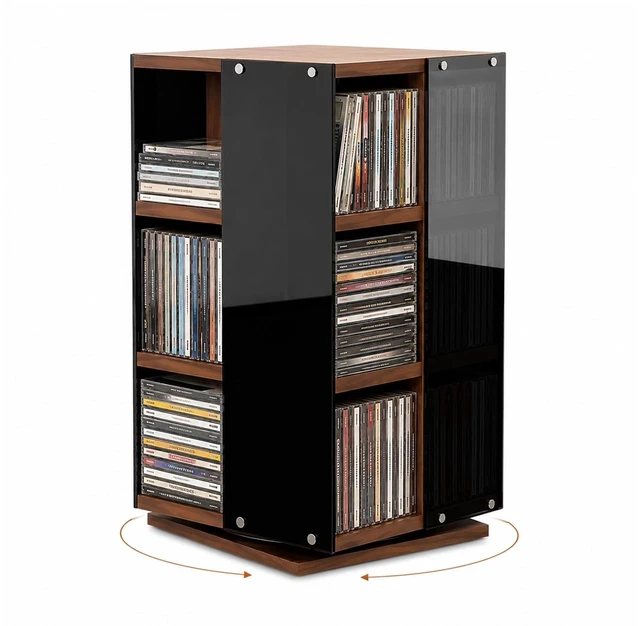 Main image of Rotating Vinyl Record Storage, 4-Side Open Display CD Rack Tower for Desk