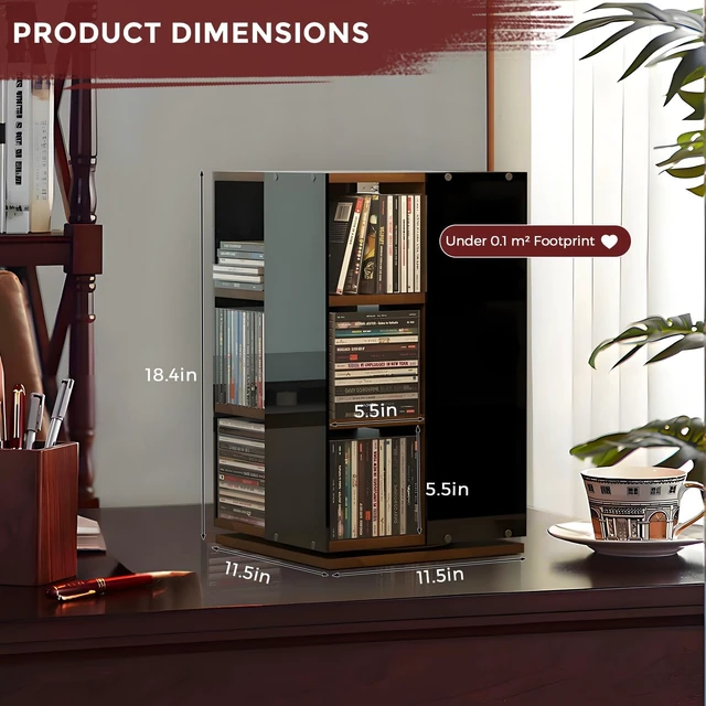 Alt view image 5 of 5 - Rotating Vinyl Record Storage, 4-Side Open Display CD Rack Tower for Desk