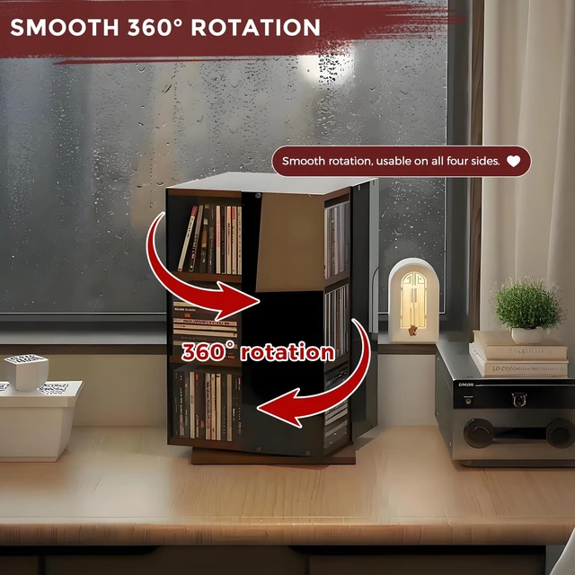 Alt view image 2 of 5 - Rotating Vinyl Record Storage, 4-Side Open Display CD Rack Tower for Desk