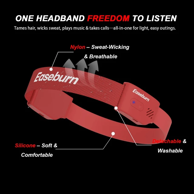 Alt view image 4 of 5 - EaseBurn Open Ear Bluetooth Headband Headphones, Air Conduction Wireless Sport Headphones, Sweatproof Breathable Washable Running Headphones for Workout Outdoor Sports (Red)