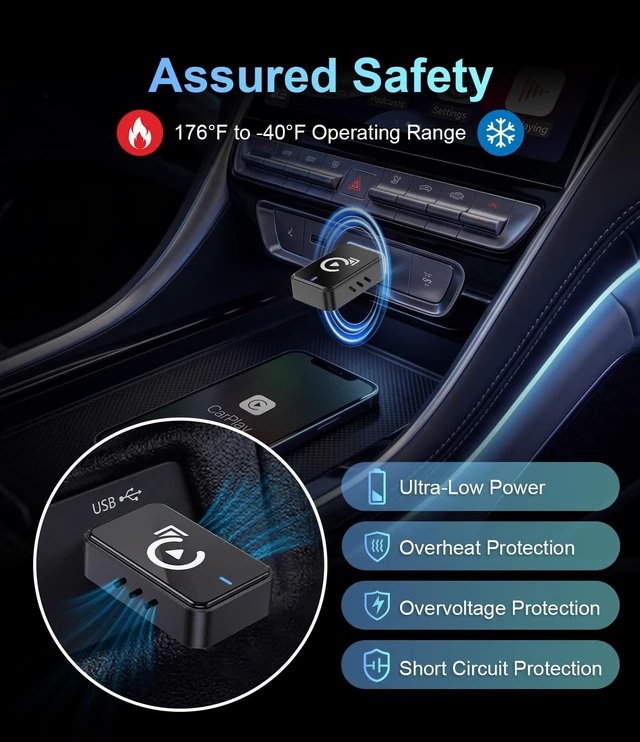 Alt view image 4 of 5 - KUYTN Wireless CarPlay Adapter for Apple iPhone - 2027 Upgraded CarPlay Wireless Adapter with USB C/A, Ultra-mini Bluetooth Car Play Adapter - 3s Auto Connect Stable Connection - Space B