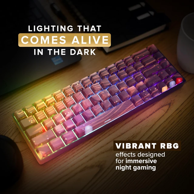 Alt view image 2 of 5 - Wood Pattern Mechanical Keyboard Wireless & Bluetooth Brown Keyboard RGB Backlit Hot-Swappable PBT Keycaps Aesthetic Keyboard for Mac, Windows, iOS & Android Ergonomic Gaming & Office Keyboar