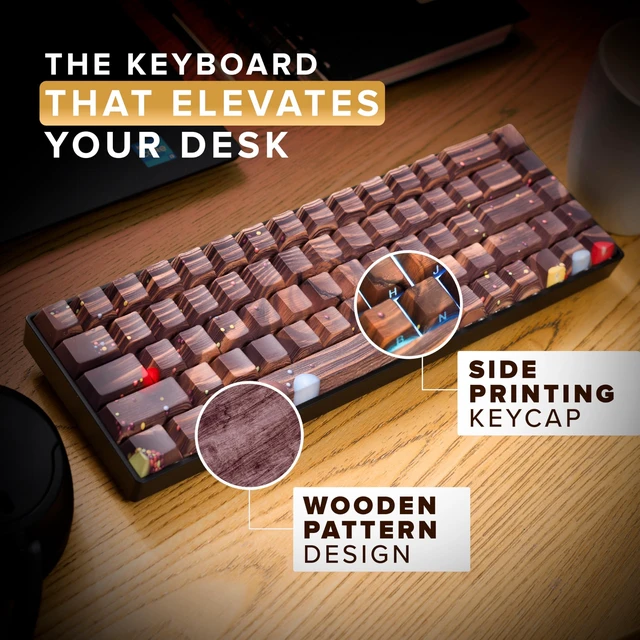 Alt view image 5 of 5 - Wood Pattern Mechanical Keyboard Wireless & Bluetooth Brown Keyboard RGB Backlit Hot-Swappable PBT Keycaps Aesthetic Keyboard for Mac, Windows, iOS & Android Ergonomic Gaming & Office Keyboar