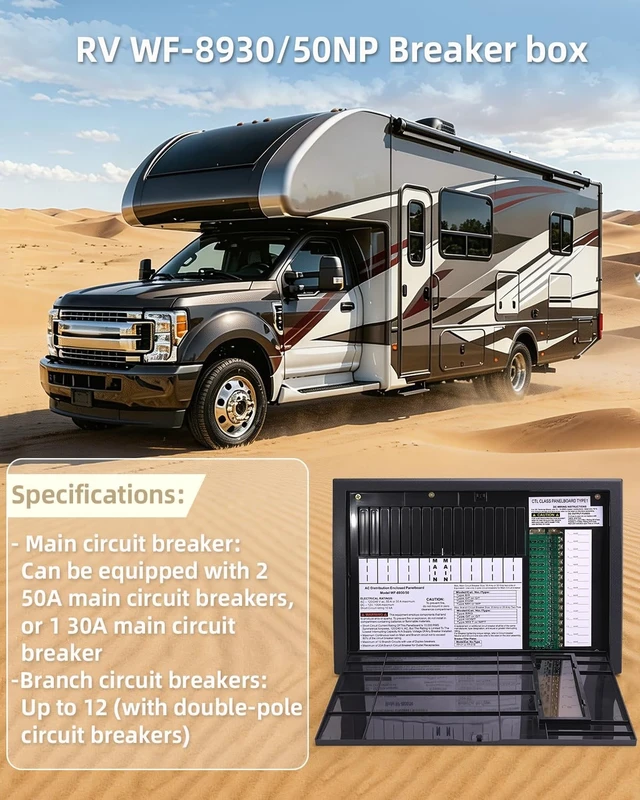 Alt view image 2 of 5 - KNFRXO WF-8930/50NPB RV Power Distribution Center ^^ 30 or 50 Amp Camper AC Panel, 120/240V Input, 12 AC & 15 DC Circuits for RV Generators and Onboard Components