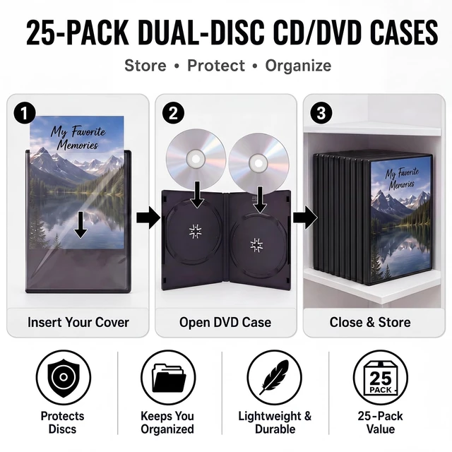 Alt view image 2 of 5 - Sabary 25 Pcs 14 mm Double CD Jewel Cases with Cover Slot Standard 2 Discs Capacity Plastic Blank DVD Case Replacement for CD/DVD Protection