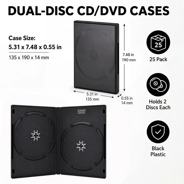 Alt view image 3 of 5 - Sabary 25 Pcs 14 mm Double CD Jewel Cases with Cover Slot Standard 2 Discs Capacity Plastic Blank DVD Case Replacement for CD/DVD Protection