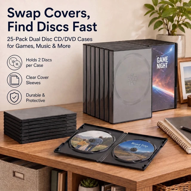 Alt view image 5 of 5 - Sabary 25 Pcs 14 mm Double CD Jewel Cases with Cover Slot Standard 2 Discs Capacity Plastic Blank DVD Case Replacement for CD/DVD Protection