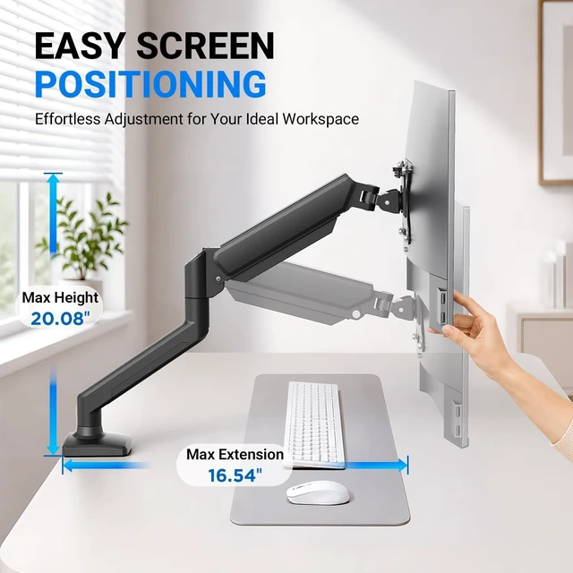 Alt view image 4 of 5 - GRIFEMA Gas Spring Monitor Mount for 13-32", Single Monitor Arm