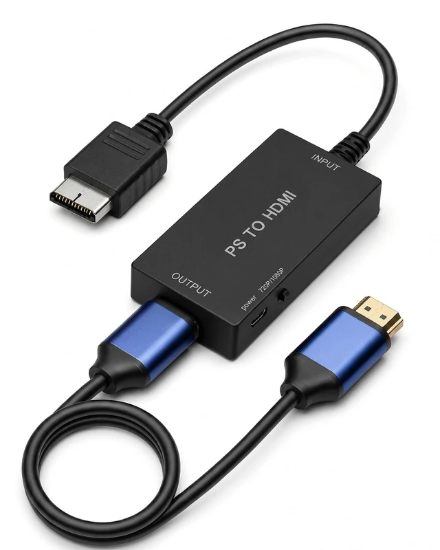 Main image of TriverseTech PS to HDMI Converter for PS1 / PS2, S-Video Based HDMI Adapter for HDMI TVs, Monitors and Projectors, Includes 1.5m HDMI and Micro USB Power Cables