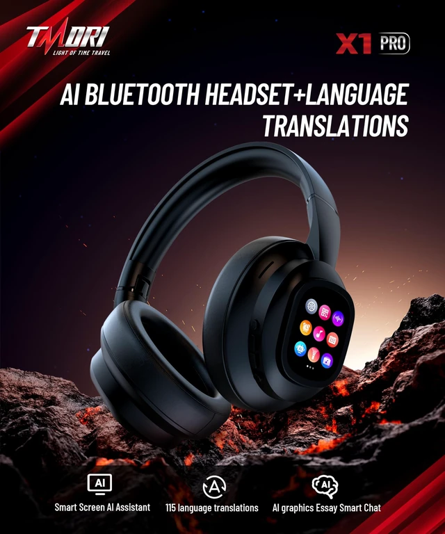 Alt view image 3 of 5 - TMORI AI Smart Headphones with Detachable Screen - 115-Language Real-Time Translation, Hybrid ANC, Bluetooth 6.0, Built-in Flashlight & Photo Control for Travel, Business & Daily Use