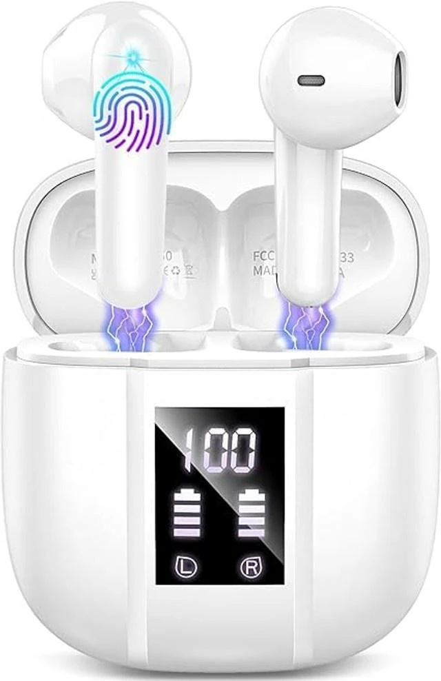 Main image of zakotu Wireless Earbuds 2026, Ear Buds LED Power Display Headphones Bass Stereo, Bluetooth Earbuds in-Ear Noise Cancelling Mic, Mini Case Sports Earphones,White
