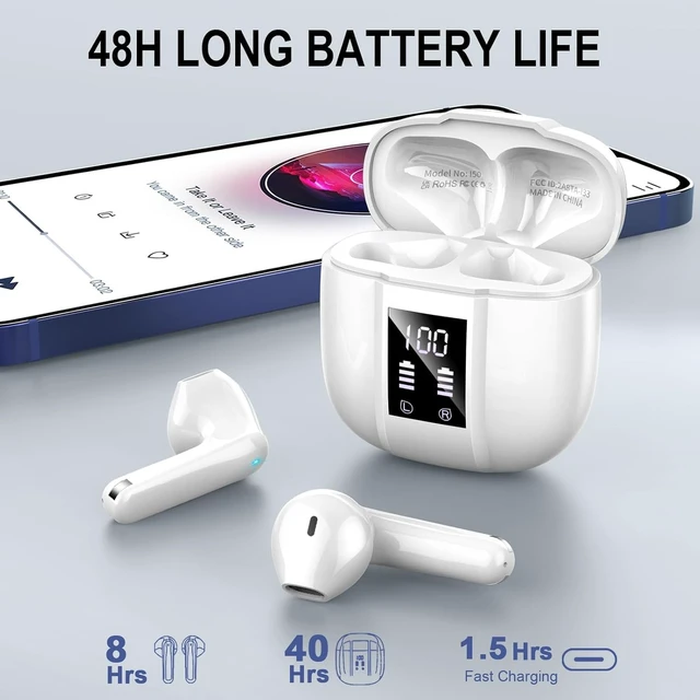 Alt view image 2 of 5 - zakotu Wireless Earbuds 2026, Ear Buds LED Power Display Headphones Bass Stereo, Bluetooth Earbuds in-Ear Noise Cancelling Mic, Mini Case Sports Earphones,White