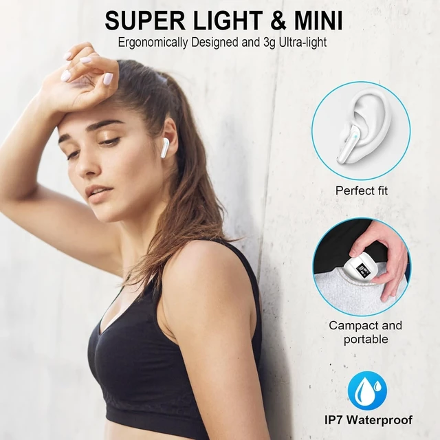 Alt view image 5 of 5 - zakotu Wireless Earbuds 2026, Ear Buds LED Power Display Headphones Bass Stereo, Bluetooth Earbuds in-Ear Noise Cancelling Mic, Mini Case Sports Earphones,White