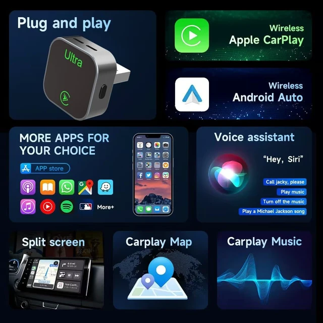 Alt view image 3 of 5 - 2-in-1 Wireless CarPlay Adapter, 2026 New, Wired to Wireless CarPlay & Android Auto Dongle, Mini Compact USB-A/Type-C Design, Plug and Play