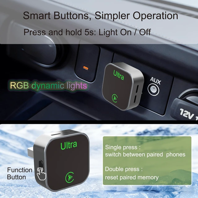 Alt view image 2 of 5 - 2-in-1 Wireless CarPlay Adapter, 2026 New, Wired to Wireless CarPlay & Android Auto Dongle, Mini Compact USB-A/Type-C Design, Plug and Play