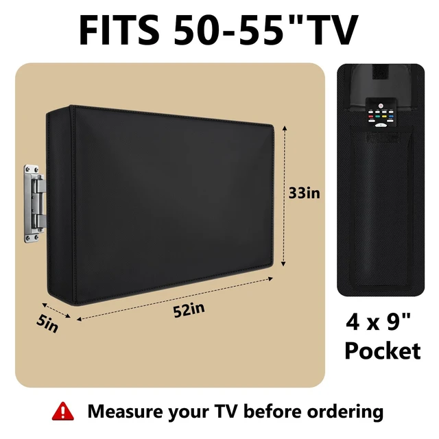 Alt view image 2 of 5 - Outdoor TV Cover 50 to 55 Inch Weatherproof, Waterproof TV Cover for Outside 52"L X 33"H with Pocket, Thick 600D Oxford Cloth & PVC Waterproof Coating Protector -Black