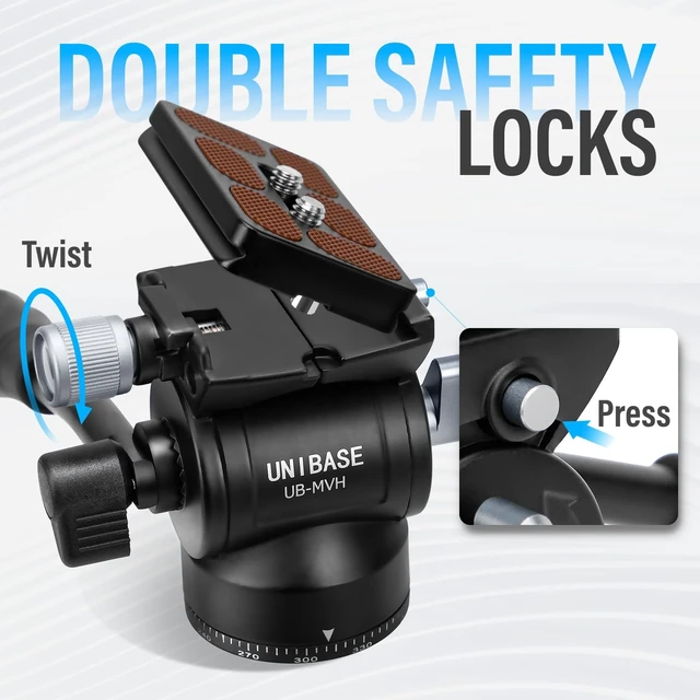 Alt view image 2 of 5 - Unibase Video Fluid Head for Camera Tripod, Pan Tilt Video Head with Arca Swiss Quick Release Plate, Panoramic Head for Compact DSLR Camera Mirrorless Camera, 11lbs/ 5kg Max Payload
