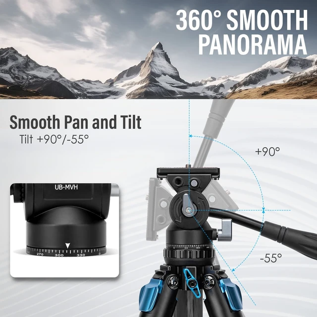 Alt view image 3 of 5 - Unibase Video Fluid Head for Camera Tripod, Pan Tilt Video Head with Arca Swiss Quick Release Plate, Panoramic Head for Compact DSLR Camera Mirrorless Camera, 11lbs/ 5kg Max Payload