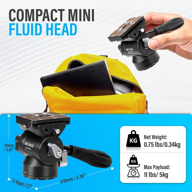 Alt view image 4 of 5 - Unibase Video Fluid Head for Camera Tripod, Pan Tilt Video Head with Arca Swiss Quick Release Plate, Panoramic Head for Compact DSLR Camera Mirrorless Camera, 11lbs/ 5kg Max Payload