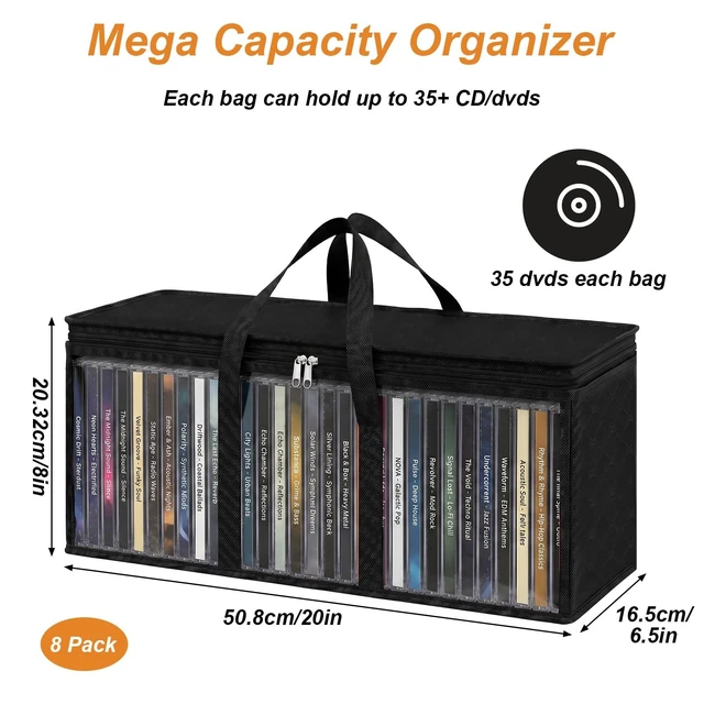 Alt view image 2 of 5 - Afcabakila 8 Pack DVD Storage Bags, Stackable Holder Case for CDs Cases Water Resistant CD DVD Holder with Zipper & Handles for Blu-ray Video Games Albums Storage Holds DVDs