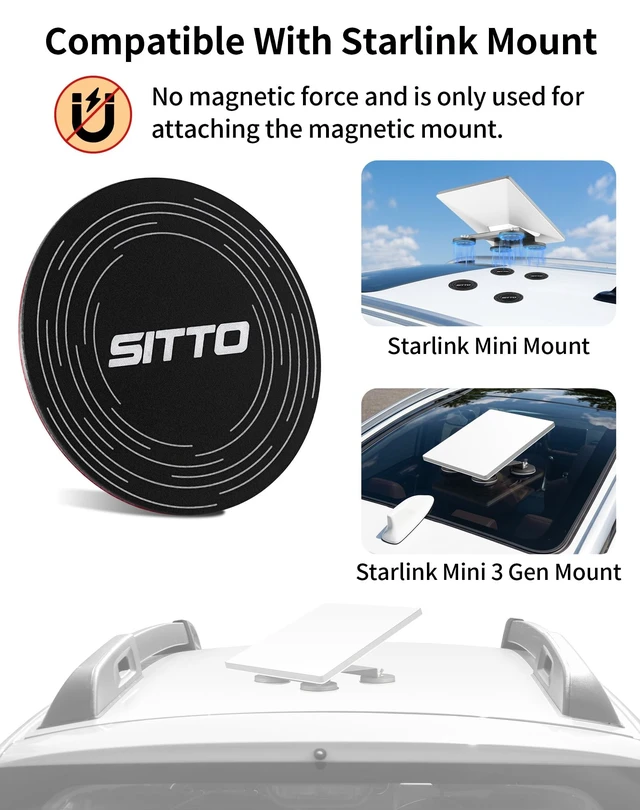 Alt view image 2 of 5 - 4PCS Adhesive Magnetic Mount Plates for Starlink Mini & Gen 3 for Car Roofs