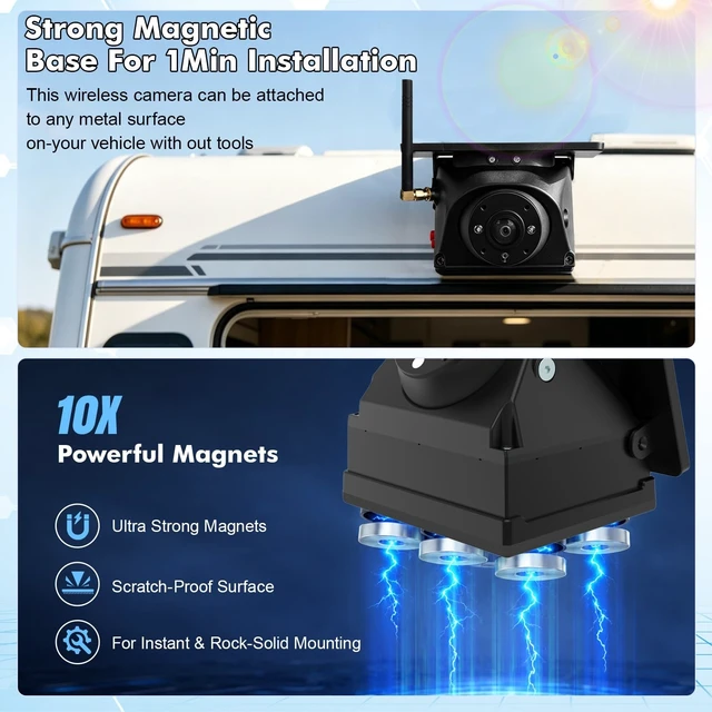 Alt view image 2 of 5 - Portable Wireless Backup Camera Magnetic Solar WiFi Rear View Camera for RV