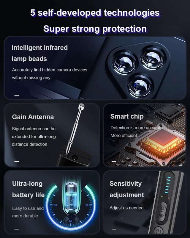 Alt view image 4 of 5 - Upgraded Hidden Camera Detector for TravelCamera Detector, Hidden Device GPS Detector Bug Detector, Wireless Signal Scanner for Travel,Car,Office,6 Levels Sensitivity 4 Modes, 30H Working