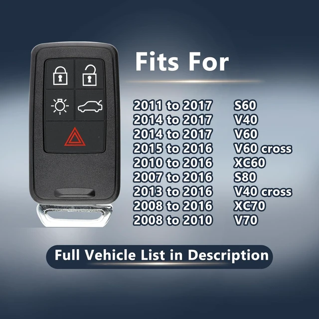 Alt view image 2 of 5 - Compatible with Volvo 2007-2016 S80 2011-2017 S60 Proximity Smart Control Keyless Entry Remote Replacement, KR55WK49264,By RemoteMatch