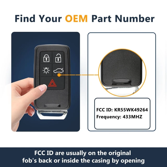Alt view image 3 of 5 - Compatible with Volvo 2007-2016 S80 2011-2017 S60 Proximity Smart Control Keyless Entry Remote Replacement, KR55WK49264,By RemoteMatch