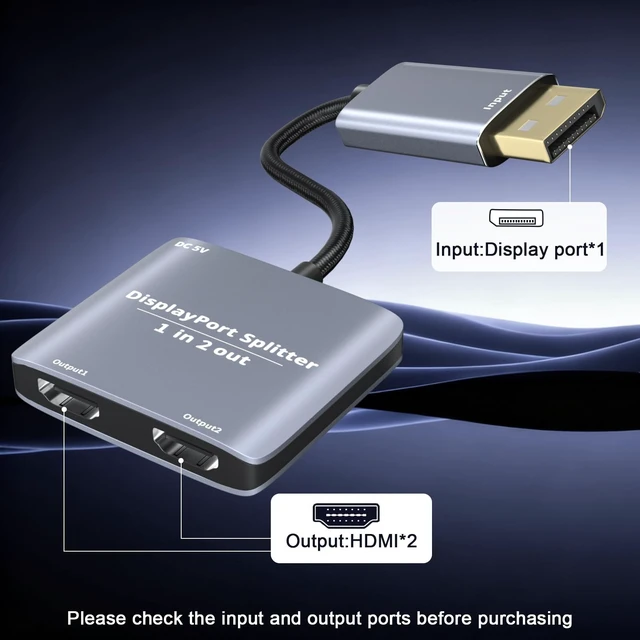 Alt view image 3 of 5 - ArbaroClara Displayport to Dual HDMI Splitter 1 in 2 Out, 4K 60Hz DP 1.4 to Dual HDMI 2.0 Adapter Port, for Laptop Computer Monitor MST/SST/Extend/Copy Display(Mac OS Mirror Only)