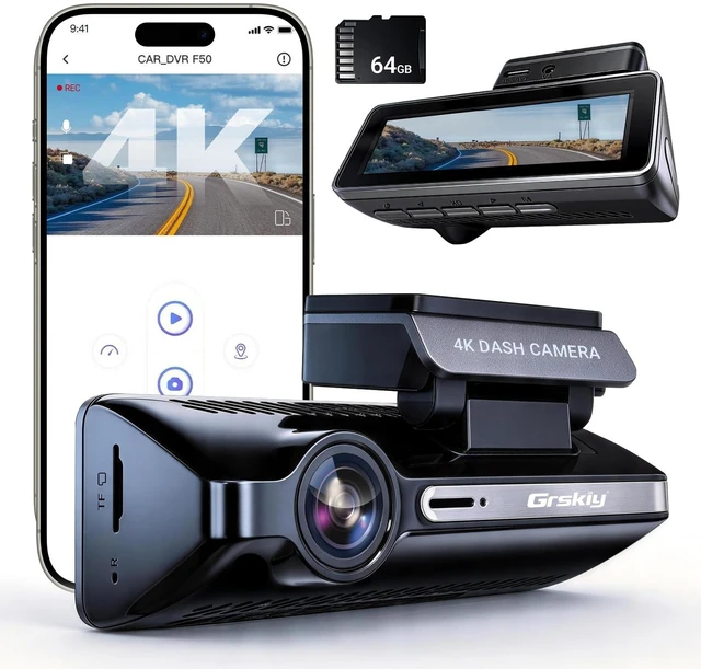 Main image of Grskiy 4K Dash Cam Front and Rear, Car Dash Camera with Built-in GPS, 5GHz WiFi, Night Vision, G-Sensor, 64GB SD Card, Loop Recording, 3.59 Inch Screen, 170 Wide Angle, Parking Monitor