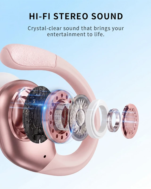 Alt view image 4 of 5 - Active Noise Cancelling Ear Buds Wireless Earbuds 90H Playtime Bluetooth Headphones Stereo Bass Over-Ear Hooks Earphones with Power Display Case IPX7 Waterproof Headset for Workout/Running, Ros
