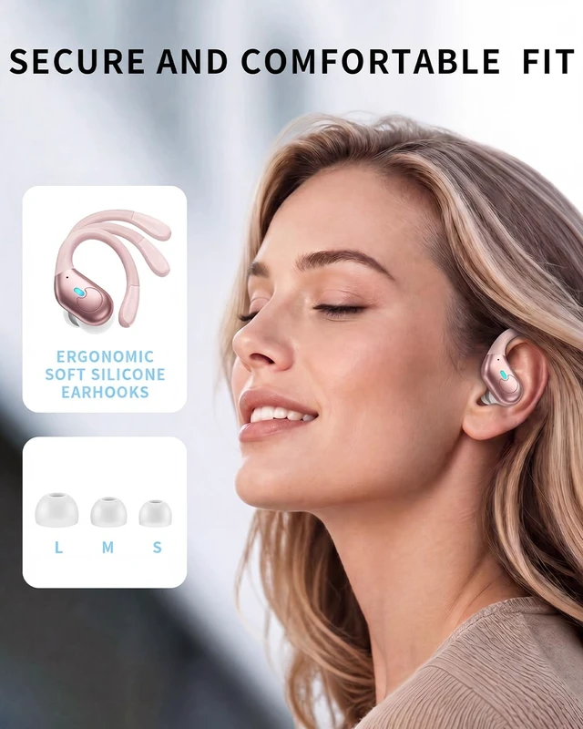 Alt view image 5 of 5 - Active Noise Cancelling Ear Buds Wireless Earbuds 90H Playtime Bluetooth Headphones Stereo Bass Over-Ear Hooks Earphones with Power Display Case IPX7 Waterproof Headset for Workout/Running, Ros
