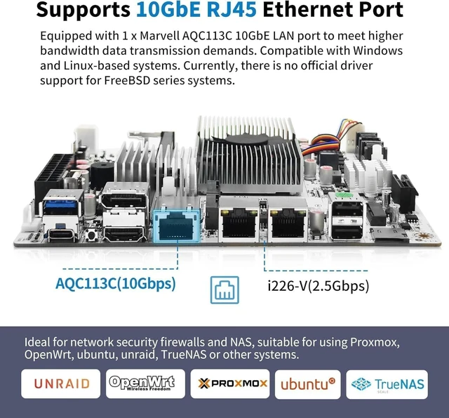 Alt view image 4 of 5 - 8-Bay NAS Mini ITX 10Gbps NAS Motherboard Adaptable to Support 8sata One 10Gbps Electrical Port Two 2.5G Electrical Ports Two m.2 nvme Two pcie3.0 Type-c 10Gbps (N150+2x8643)
