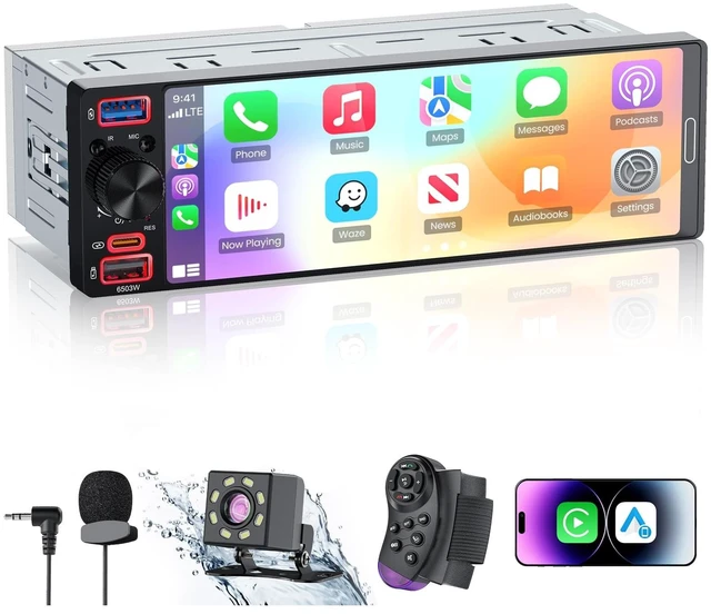 Main image of GBEER Single Din Radio Car Stereo with Apple CarPlay & Android Auto