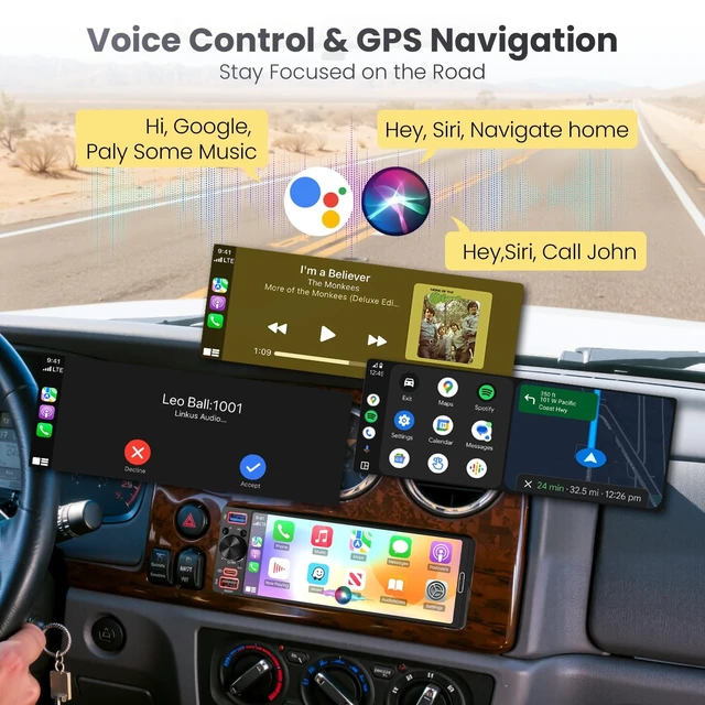 Alt view image 4 of 5 - GBEER Single Din Radio Car Stereo with Apple CarPlay & Android Auto