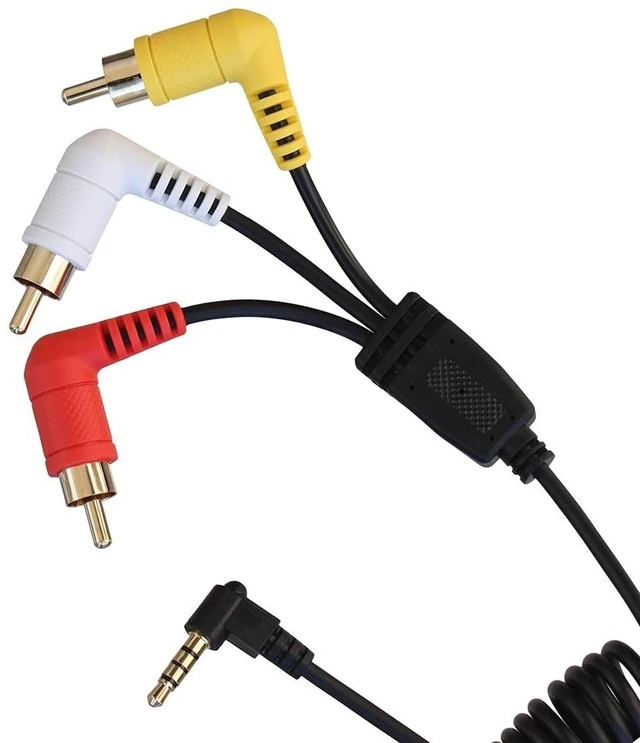 Main image of 3.5mm to 3 RCA A/V Cable Compatible with Sony Handycam Camcorder and ImmersionRC Powerplay Coiled Plug and Play, No Cable Spacer Needed (Black, Red, White, Yellow)
