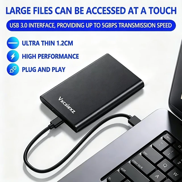 Alt view image 2 of 5 - Vxcsiexz 2TB Portable External HDD - USB 3.0/2.0 Compatible, Shock/Dust/Rain Resistant for Mac & PC