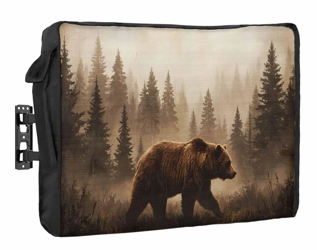 Main image of VANDARRINS Nature Landscape Waterproof Outdoor TV Cover, Rustic Brown Bear Misty Forest Pine Tree Outside Weatherproof TV Enclosures for 40 to 43 Inch LCD Television Shield Flat Screen Protectors