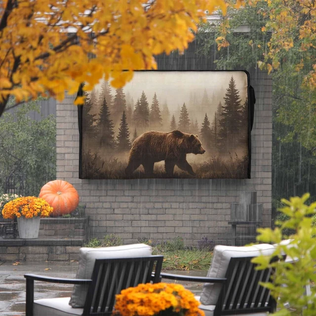 Alt view image 2 of 5 - VANDARRINS Nature Landscape Waterproof Outdoor TV Cover, Rustic Brown Bear Misty Forest Pine Tree Outside Weatherproof TV Enclosures for 40 to 43 Inch LCD Television Shield Flat Screen Protectors