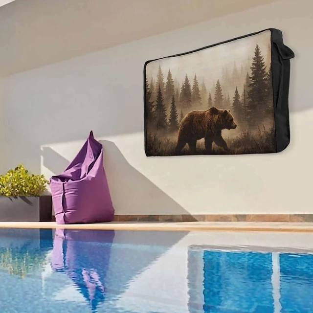 Alt view image 4 of 5 - VANDARRINS Nature Landscape Waterproof Outdoor TV Cover, Rustic Brown Bear Misty Forest Pine Tree Outside Weatherproof TV Enclosures for 40 to 43 Inch LCD Television Shield Flat Screen Protectors