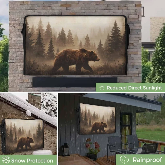 Alt view image 3 of 5 - VANDARRINS Nature Landscape Waterproof Outdoor TV Cover, Rustic Brown Bear Misty Forest Pine Tree Outside Weatherproof TV Enclosures for 40 to 43 Inch LCD Television Shield Flat Screen Protectors