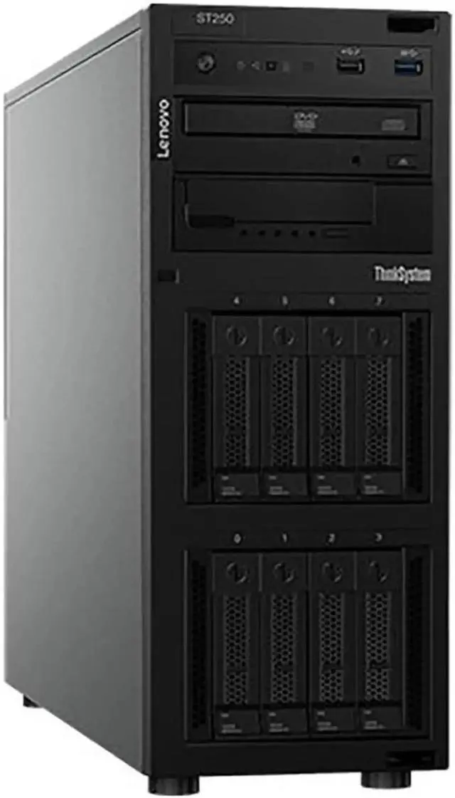 Main image of Lenovo ThinkSystem ST250 Tower Server, Intel Xeon 3.3GHz CPU, 64GB DDR4 2666MHz RAM, 16TB HDD Storage, JBOD RAID