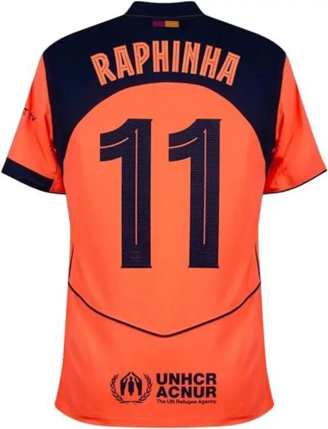 Main image of Raphinha #11 Mens Soccer Jersey Fan Edition Short Sleeve & Casual Shirt - Home, Away, Third Kit & Fourth Kit 2025/26 Orange / Navy S
