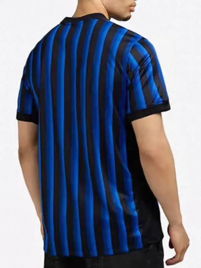 Alt view image 3 of 5 - Men's Inter Milan 25/26 Home Short Sleeve Soccer Fan Jersey, Black & Cyan Wavy Vertical Stripe Football Shirt, Breathable Quick Dry Polyester Athletic Uniform for Training, Match Day & Casual Fan Wear
