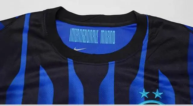 Alt view image 5 of 5 - Men's Inter Milan 25/26 Home Short Sleeve Soccer Fan Jersey, Black & Cyan Wavy Vertical Stripe Football Shirt, Breathable Quick Dry Polyester Athletic Uniform for Training, Match Day & Casual Fan Wear
